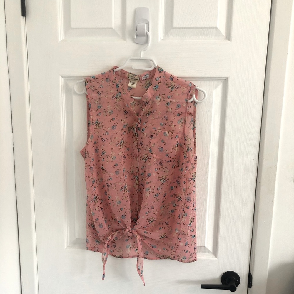 Sheer Button-Down Tie-Up Tank.